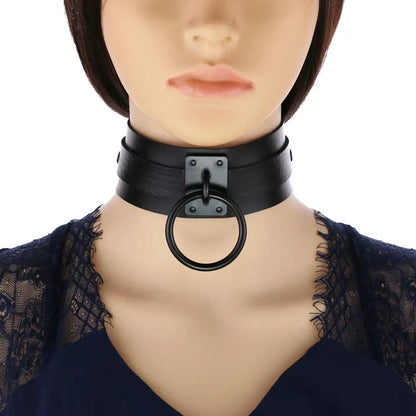 Punk Black Metal Leather Choker Collar