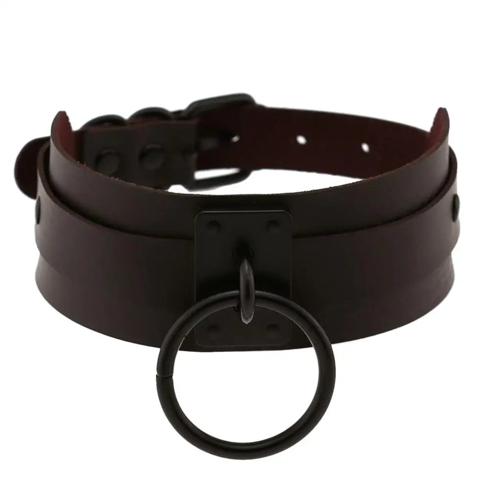 Punk Black Metal Leather Choker Collar