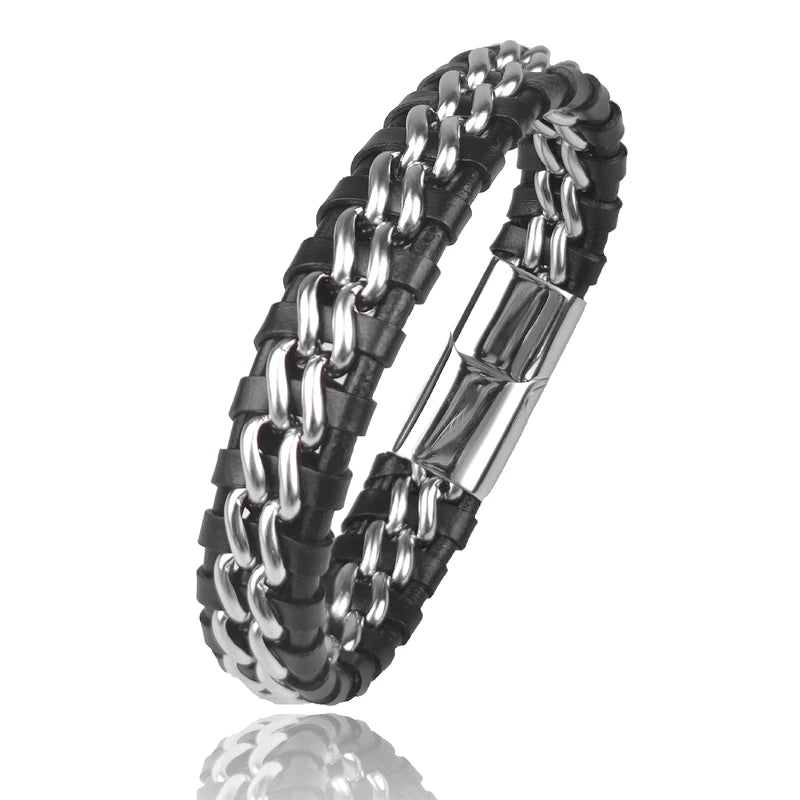 Genuine Leather Chain Bracelet for Men