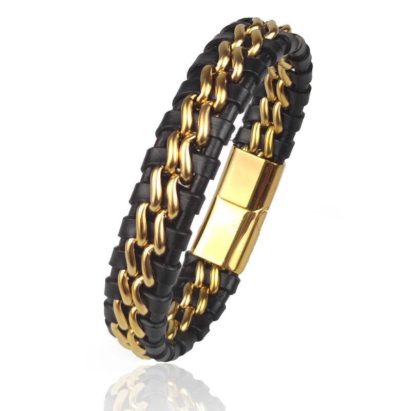 Genuine Leather Chain Bracelet for Men