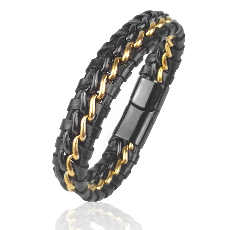 Genuine Leather Chain Bracelet for Men