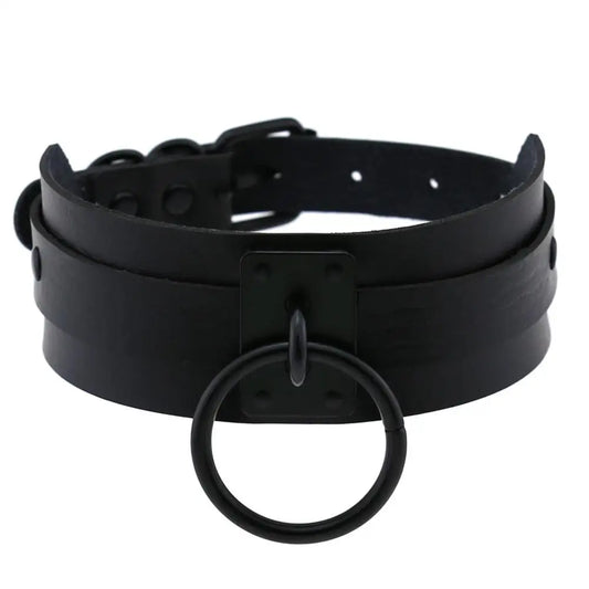 Punk Black Metal Leather Choker Collar