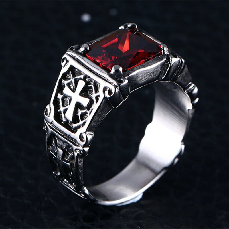 Exquisite Red Zircon Cross Pattern Ring