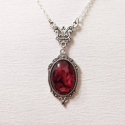 Gothic Blood Red Quartz Butterfly Necklace