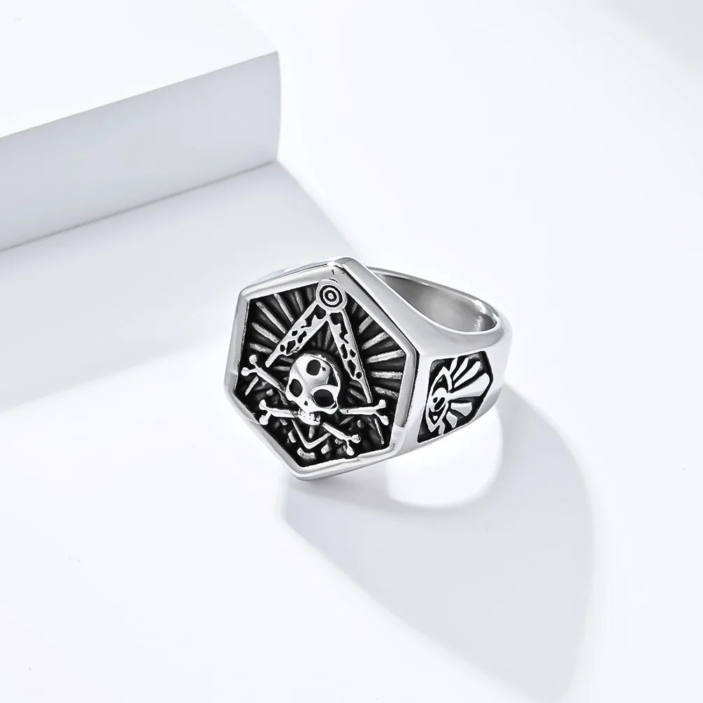 Vintage Skull Freemason Ring