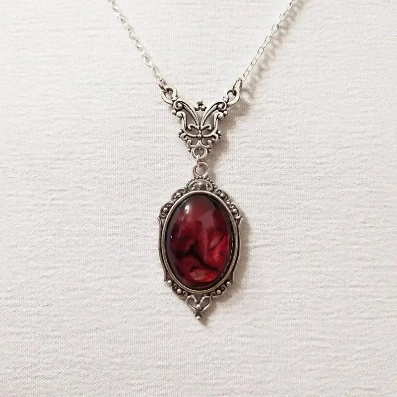 Gothic Blood Red Quartz Butterfly Necklace