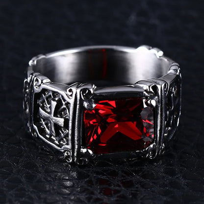 Exquisite Red Zircon Cross Pattern Ring