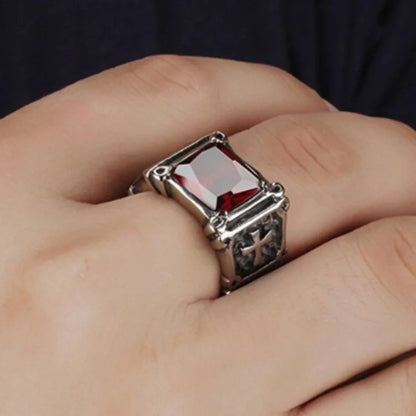 Exquisite Red Zircon Cross Pattern Ring